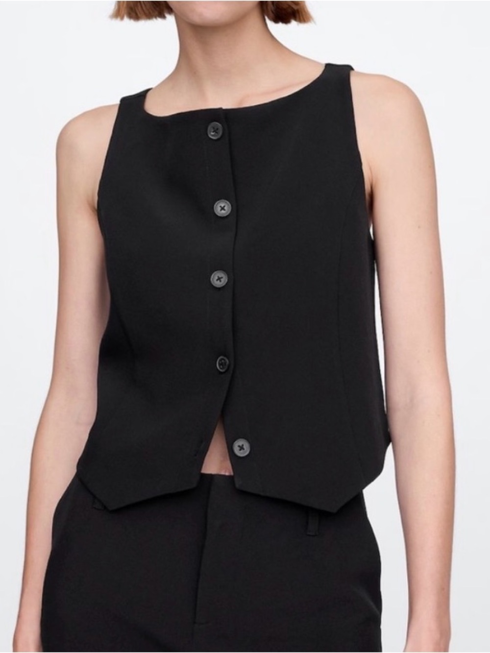 GAP Black Sleeveless Button-Front Cropped Vest